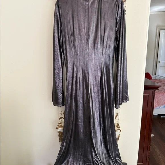 NWT Caroline Constas Dorian Dress Metallic Gun Metal Dress size L - Picture 7 of 8